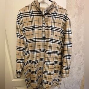 SHEIN Beige and Black Plaid Shirt Dress